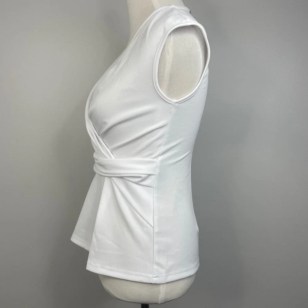 Grace Karin NWT Womens White Sleeveless Wrap V-Neck Blouse Top Side Zip Size S - Picture 2 of 10